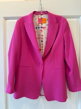 Vilagallo Women's Hot Pink Single-Button Blazer with festive fun lining.